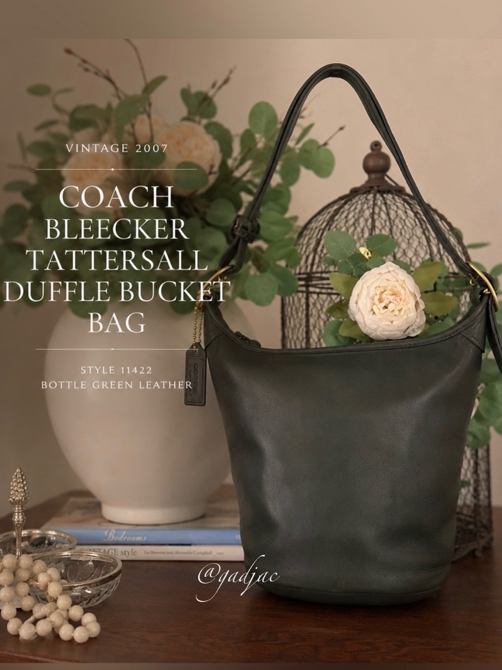 Vintage 2007 Coach Bleecker Tattersall Duffle Bucket Bag | Bottle Green